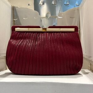Judith Leiber Maroon Clutch with Gold Accent